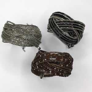 Set of 3 Beaded Cuff Style Fashion Bracelets